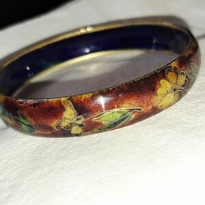 Vtg ENAMEL ON METAL CLOISONNE BANGLE BRACELET Unique Colors Hand Painted